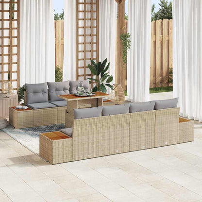 Set Divano da Giardino con cuscino 8 pcs Beige Poly Rattan