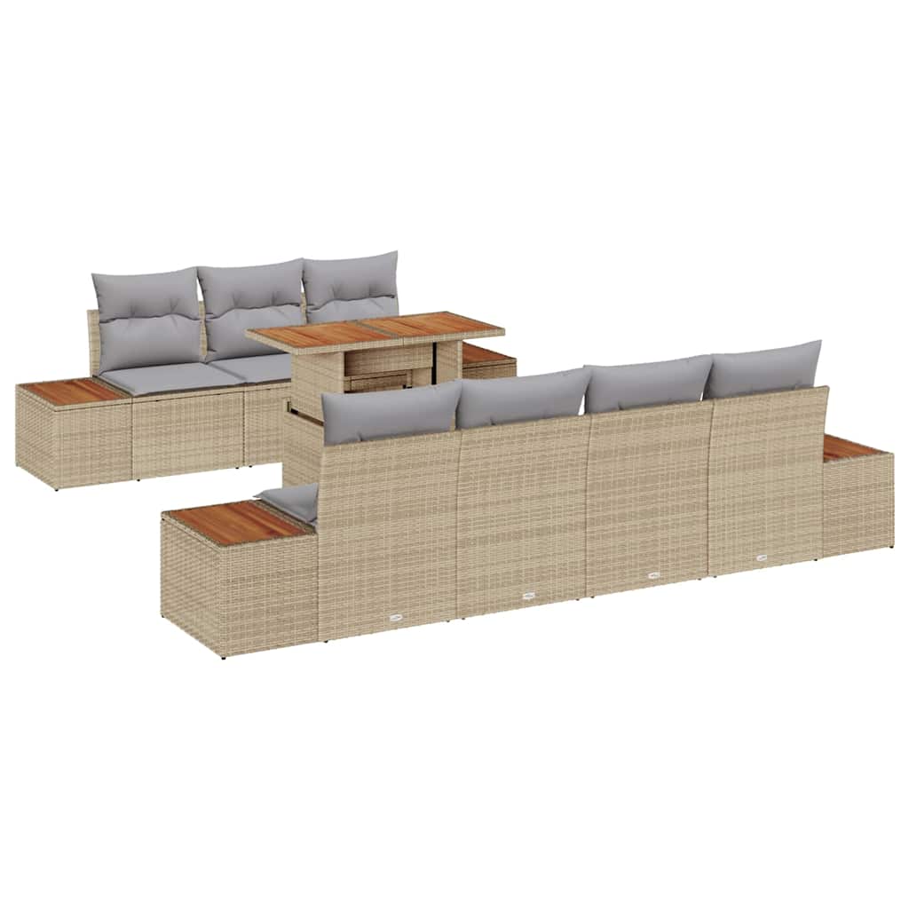 Set Divano da Giardino con cuscino 8 pcs Beige Poly Rattan | homemem39