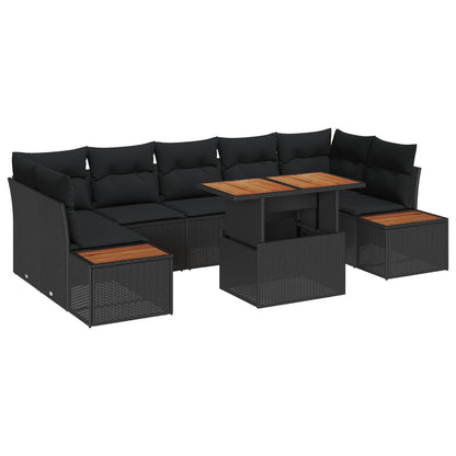 Set Divano da Giardino 8 pz Nero e Marrone