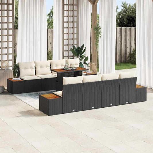 Set da Pranzo per Giardino con cuscino 9 pcs Nero e Beige