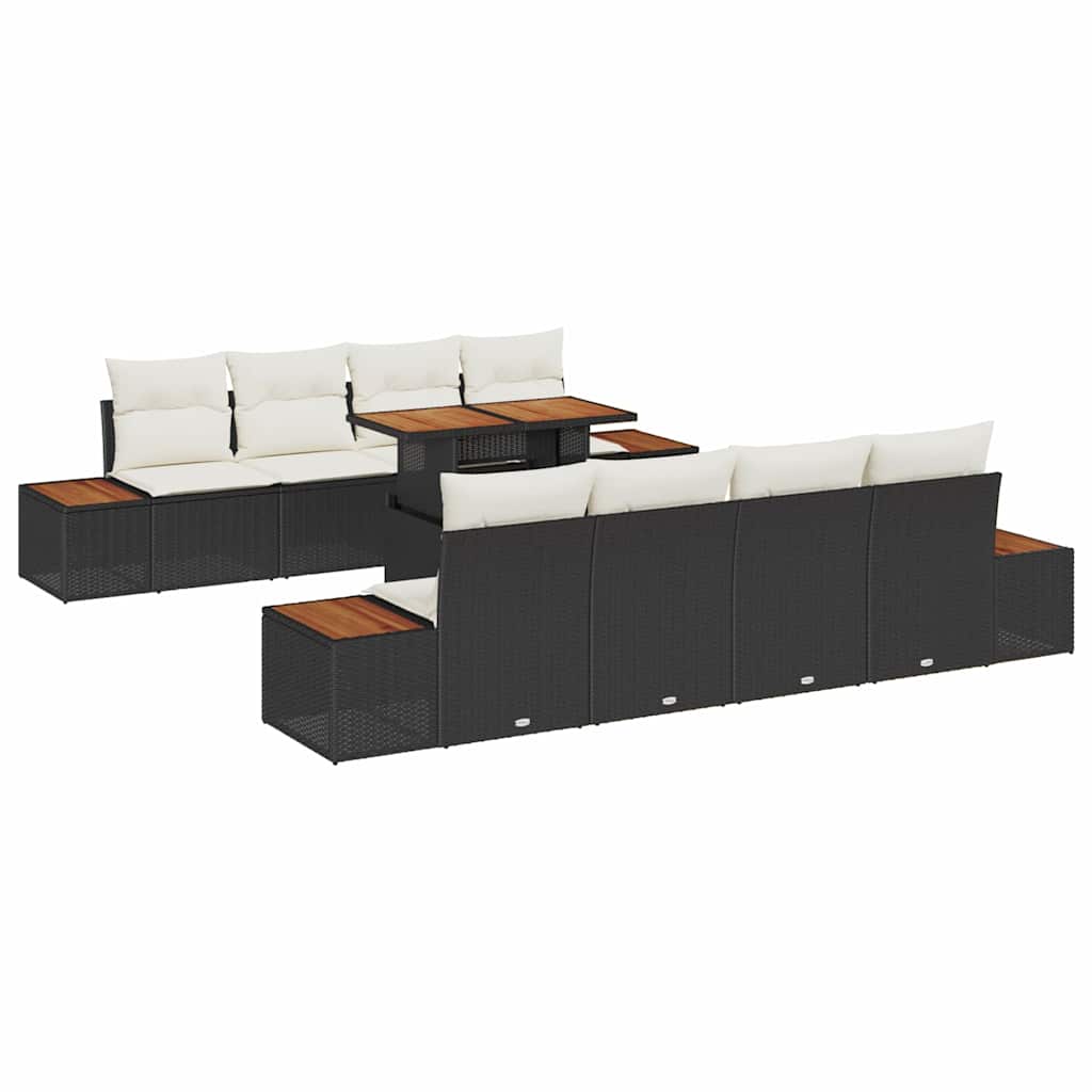 Set Divano da Giardino 9 pz Nero e Beige