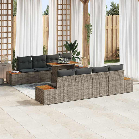Set da Pranzo per Giardino con cuscino 9 pcs Grigio e Marrone
