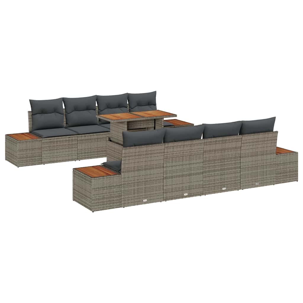 Set Divano da Giardino 9 pz Grigio e Marrone