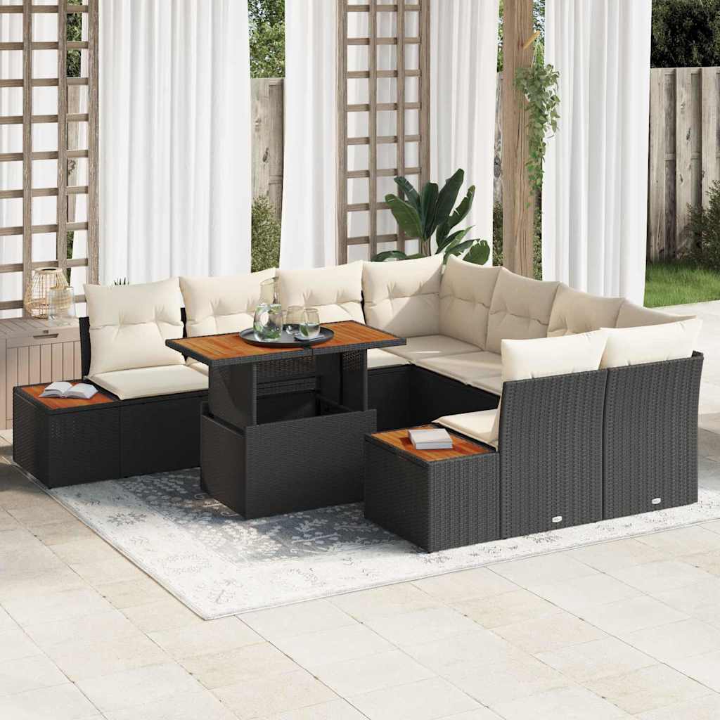 Set Divano da Giardino 9 pz Nero e Beige