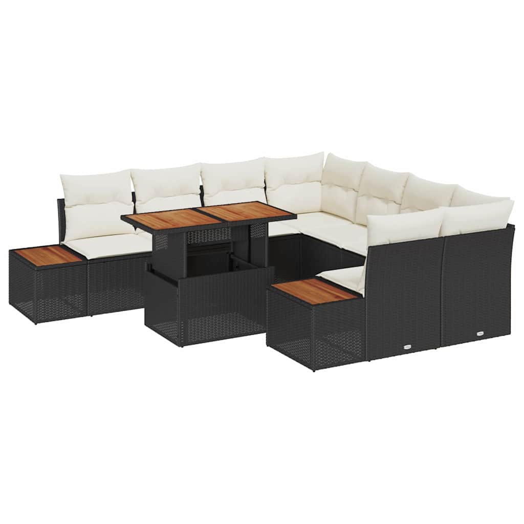 Set Divano da Giardino 9 pz Nero e Beige
