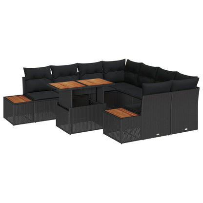 Set Divano da Giardino 9 pz Nero e Marrone