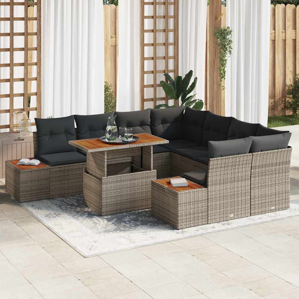 Set Divano da Giardino 9 pz Grigio e Marrone