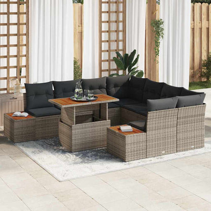 Set Divano da Giardino 9 pz Grigio e Marrone