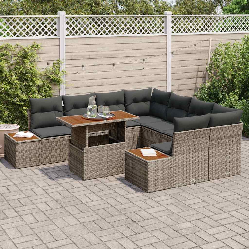 Set Divano da Giardino 9 pz Grigio e Marrone