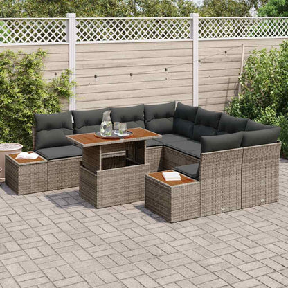 Set Divano da Giardino 9 pz Grigio e Marrone
