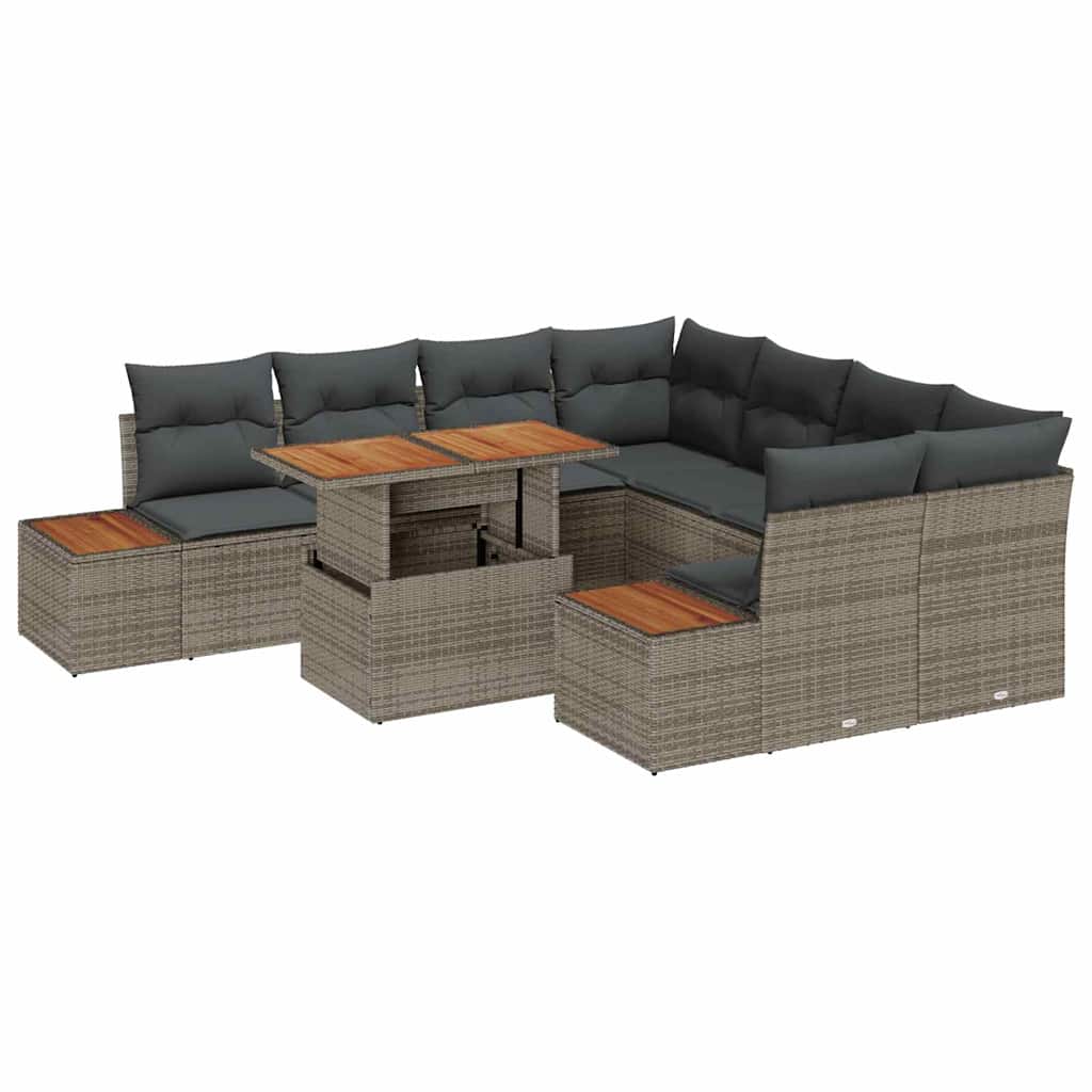 Set Divano da Giardino 9 pz Grigio e Marrone