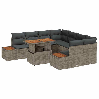 Set Divano da Giardino 9 pz Grigio e Marrone