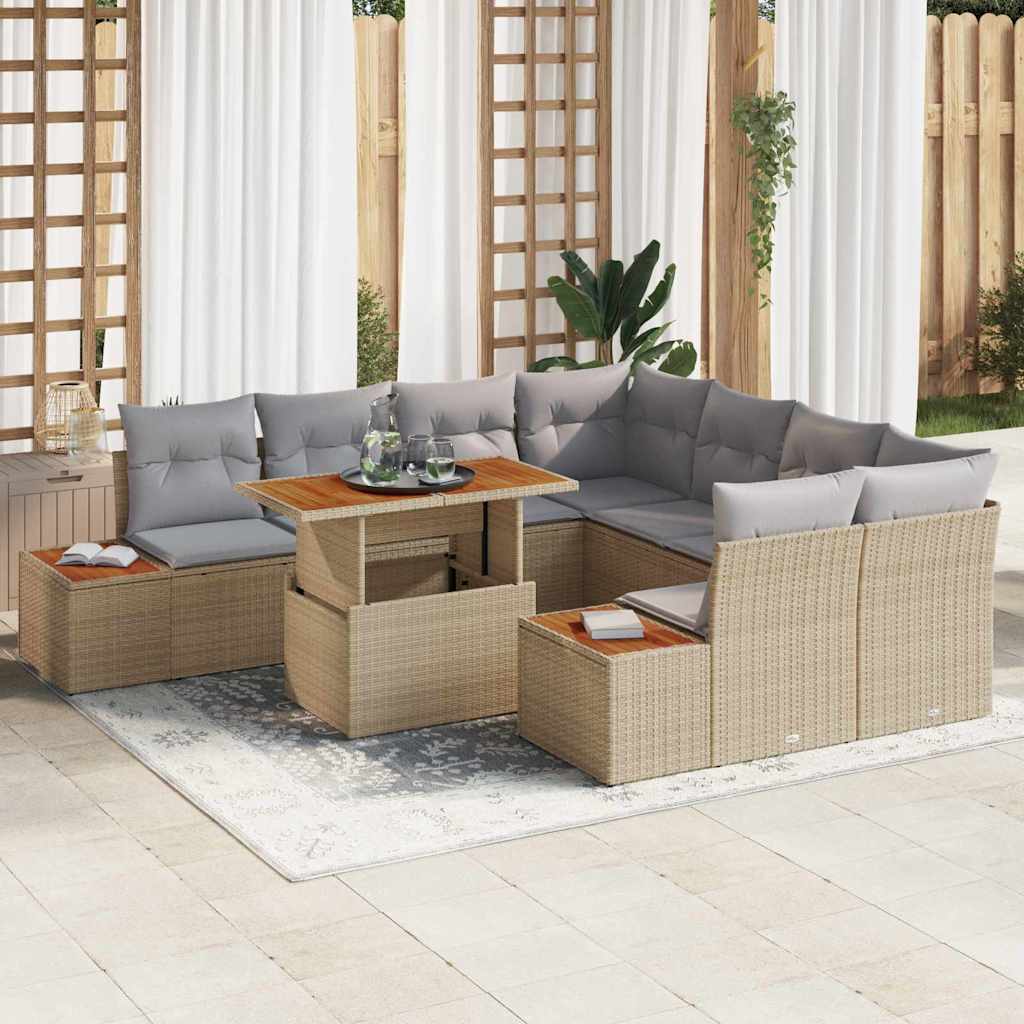 Set Divano da Giardino 9 pz Beige e grigio