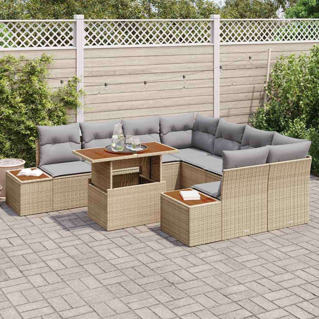 Set Divano da Giardino 9 pz Beige e grigio