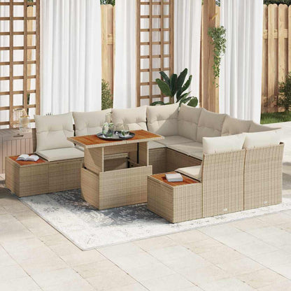 Set Divano da Giardino 9 pz Beige e Crema
