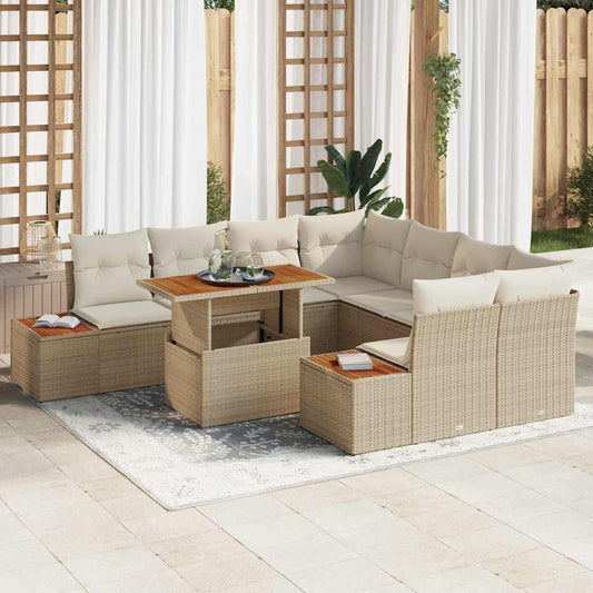Set da Pranzo per Giardino con cuscino 9 pcs Beige e Crema