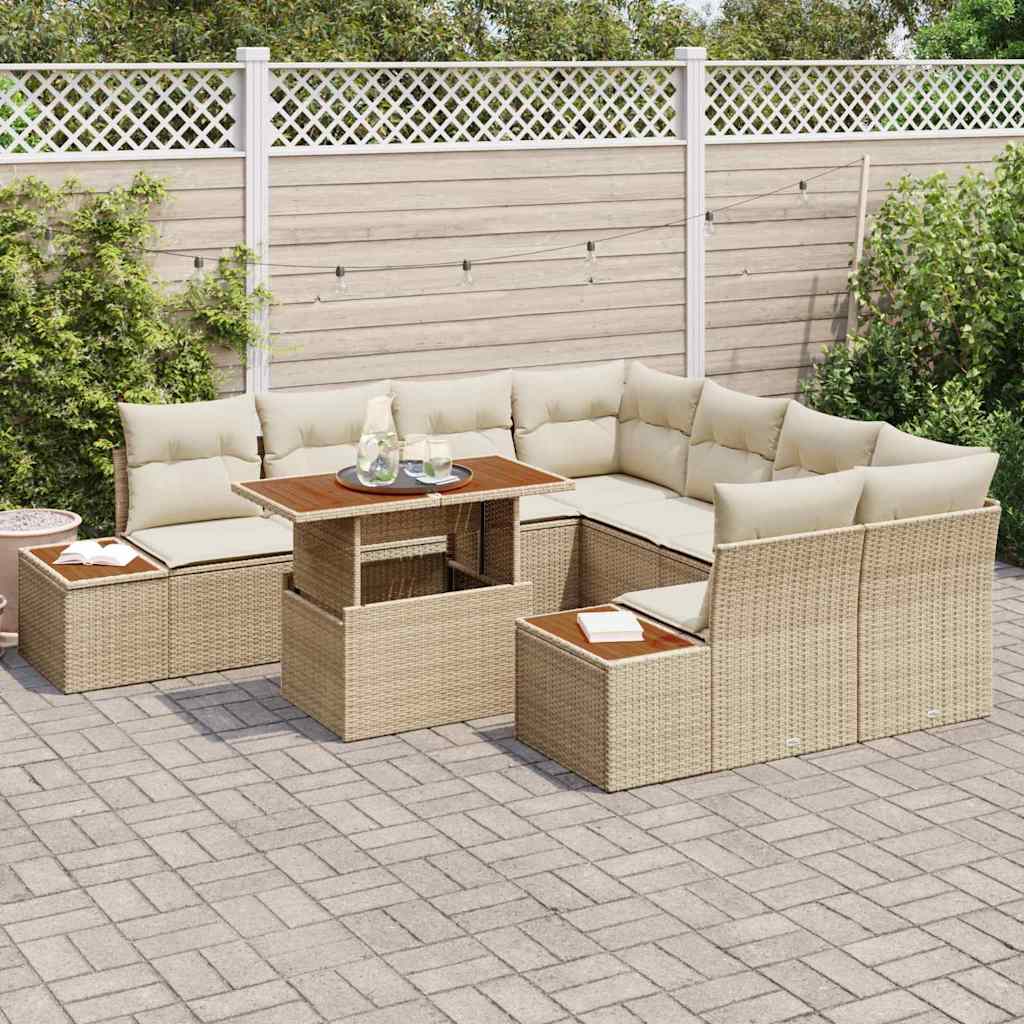 Set Divano da Giardino 9 pz Beige e Crema