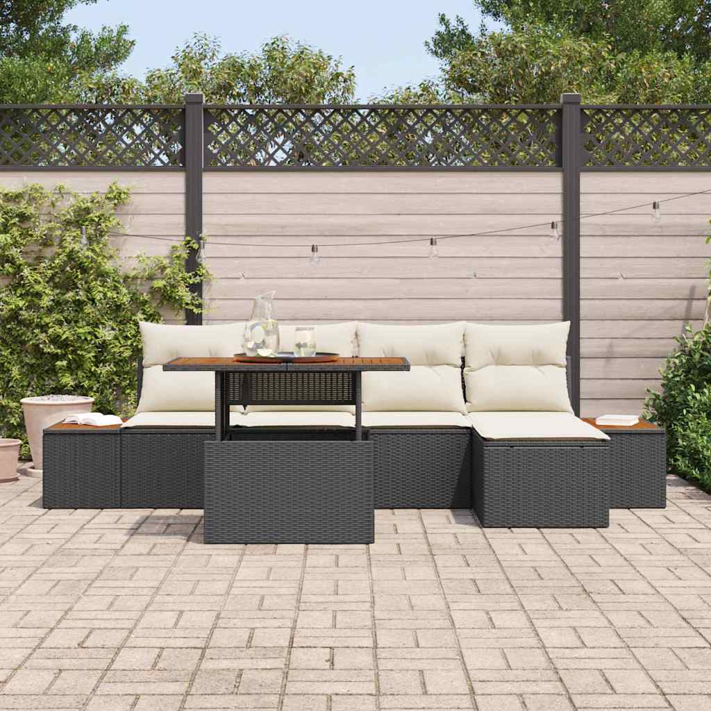 Set Divano da Giardino 6 pcs Nero e Beige