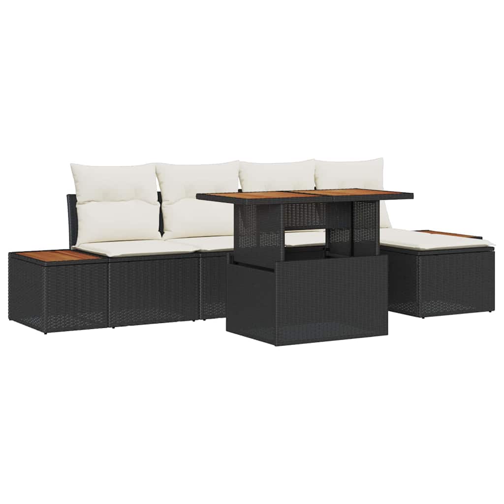 Set Divano da Giardino 6 pcs Nero e Beige