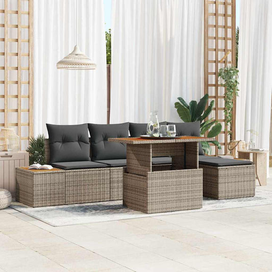 Set da Pranzo per Giardino con cuscino 6 pcs Grigio e Marrone