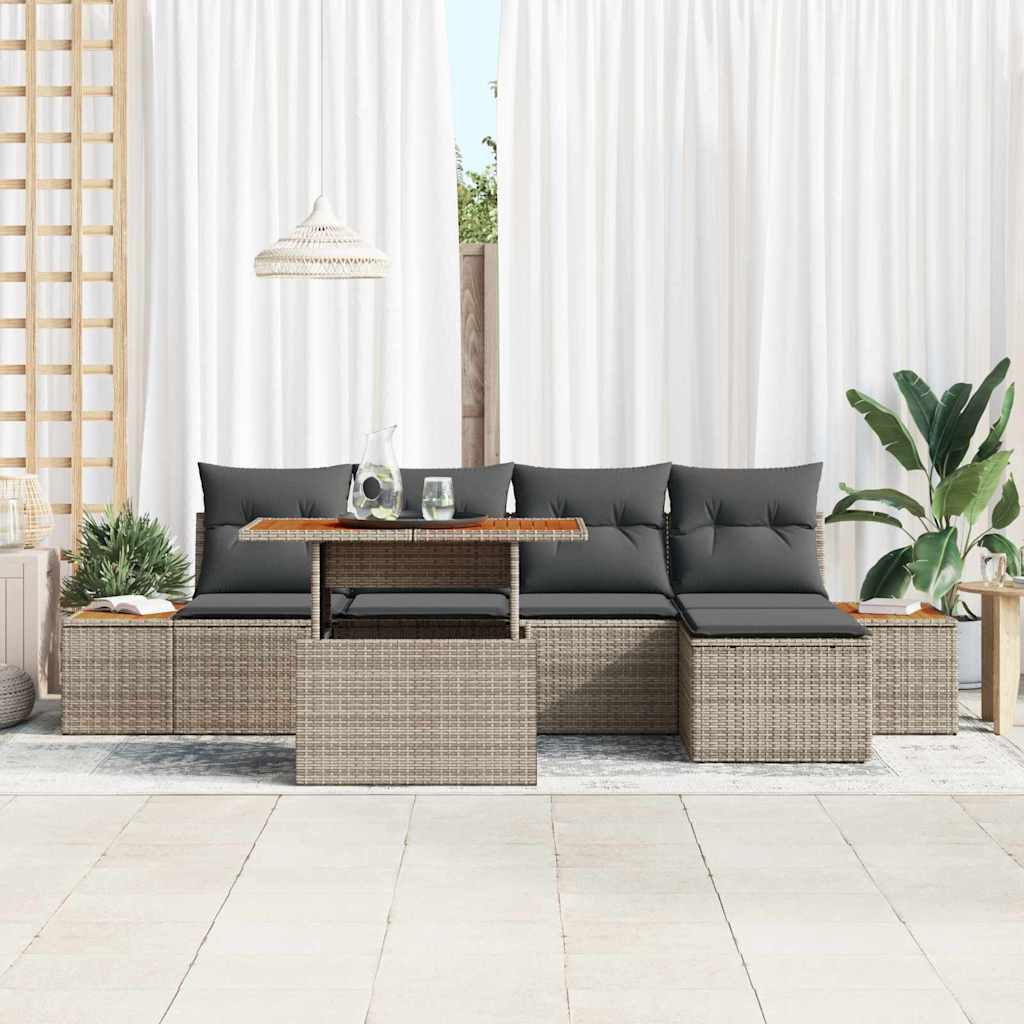 Set Divano da Giardino 6 pcs Grigio e Marrone