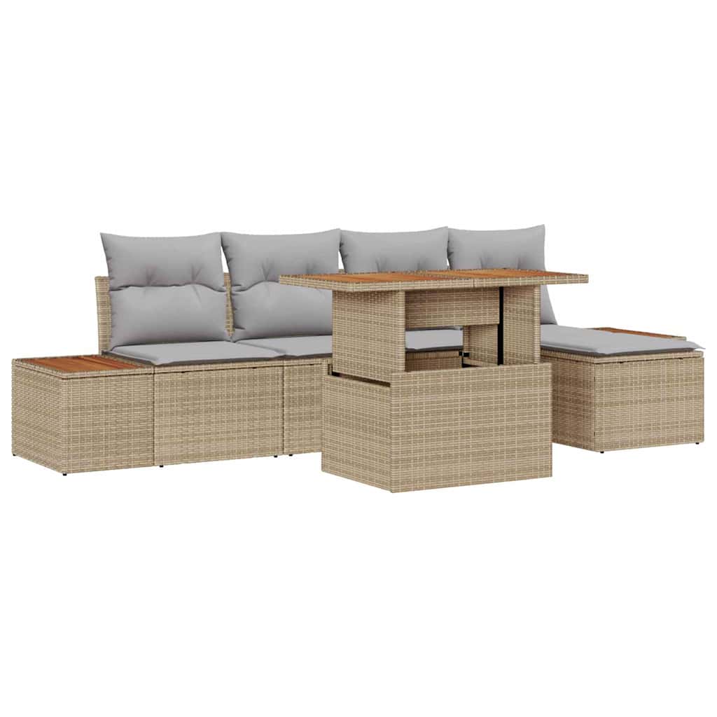 Set Divano da Giardino 6 pcs Beige e grigio