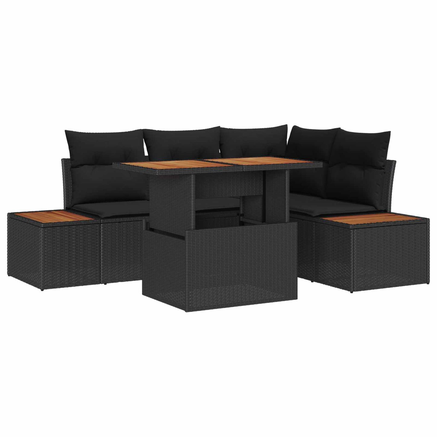 Set Divano da Giardino 5 pz Nero e Marrone