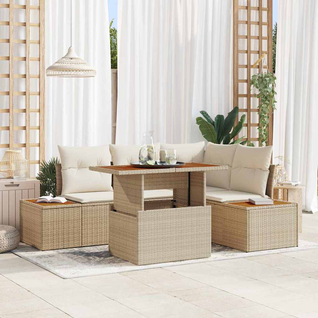 Set Divano da Giardino 5 pz Beige e Crema