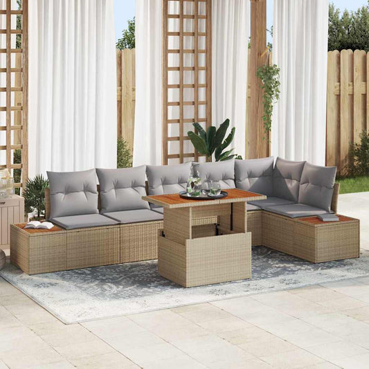 Set da Pranzo per Giardino con cuscino 7 pcs Beige e grigio