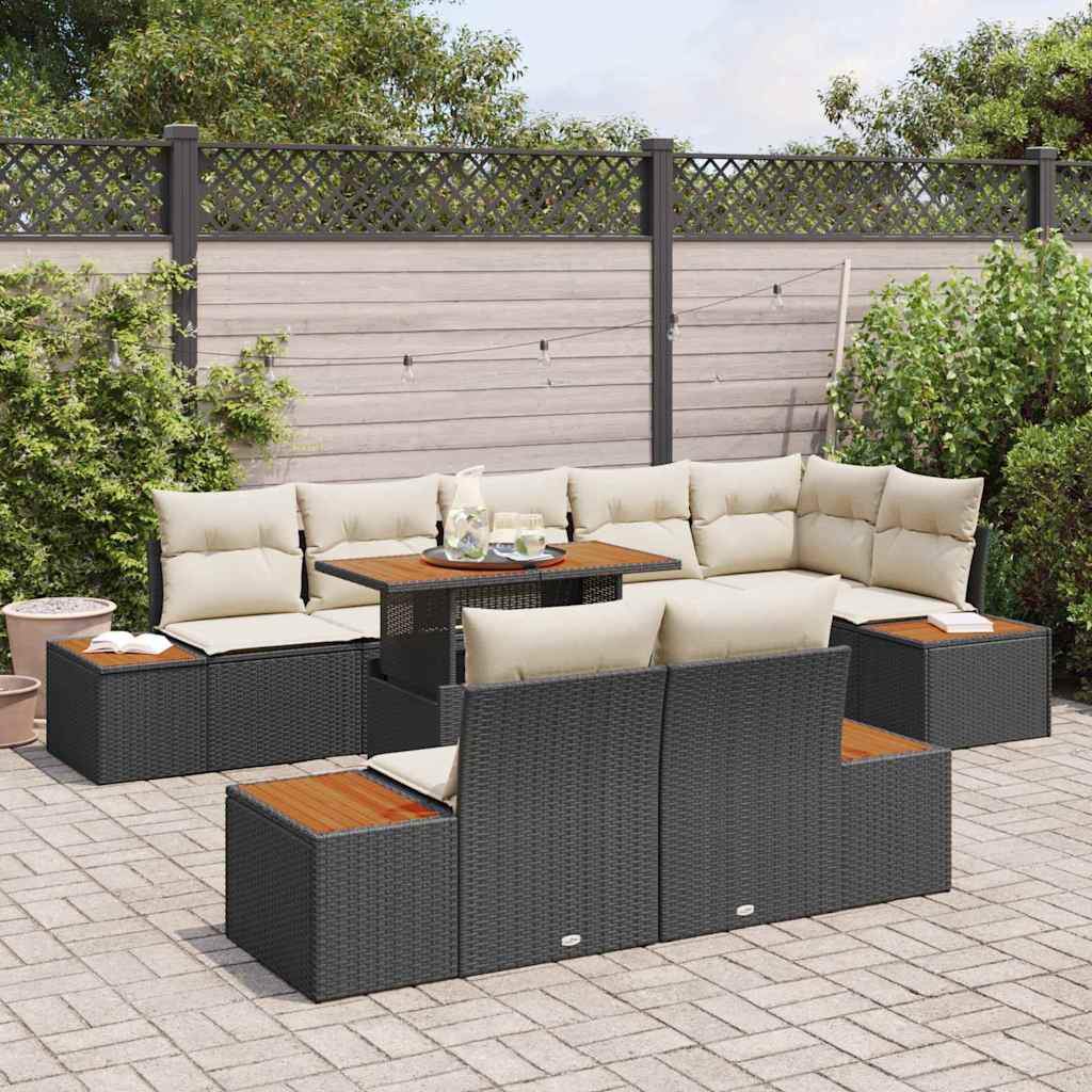 Set Divano da Giardino 9 pz Nero e Beige
