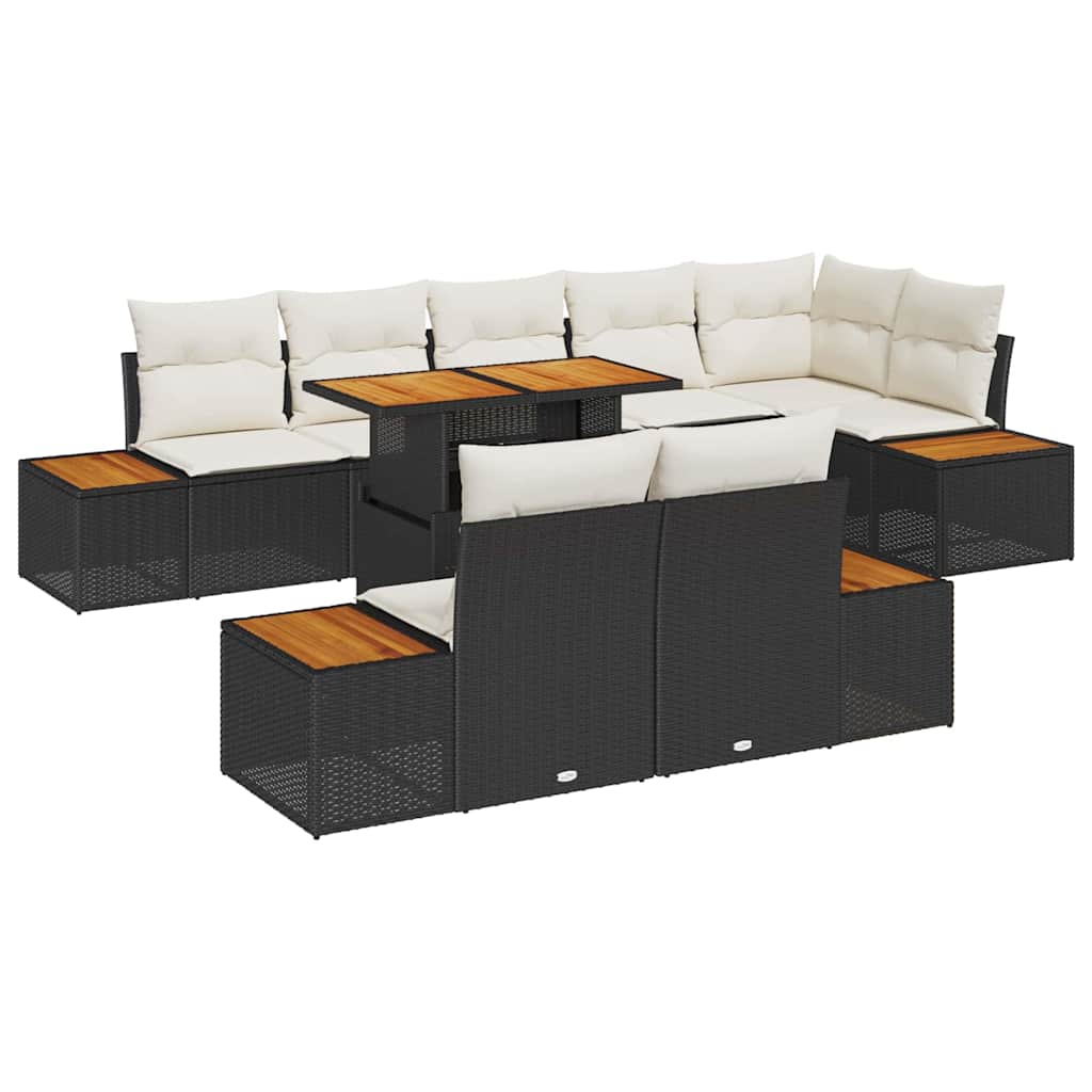 Set Divano da Giardino 9 pz Nero e Beige