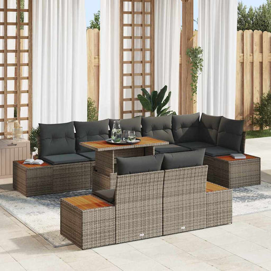 Set da Pranzo per Giardino con cuscino 9 pcs Grigio e Marrone