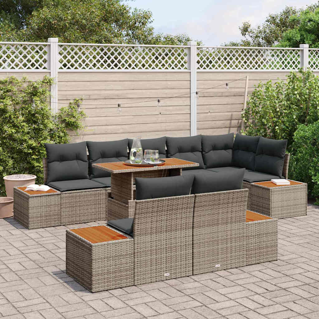 Set Divano da Giardino 9 pz Grigio e Marrone