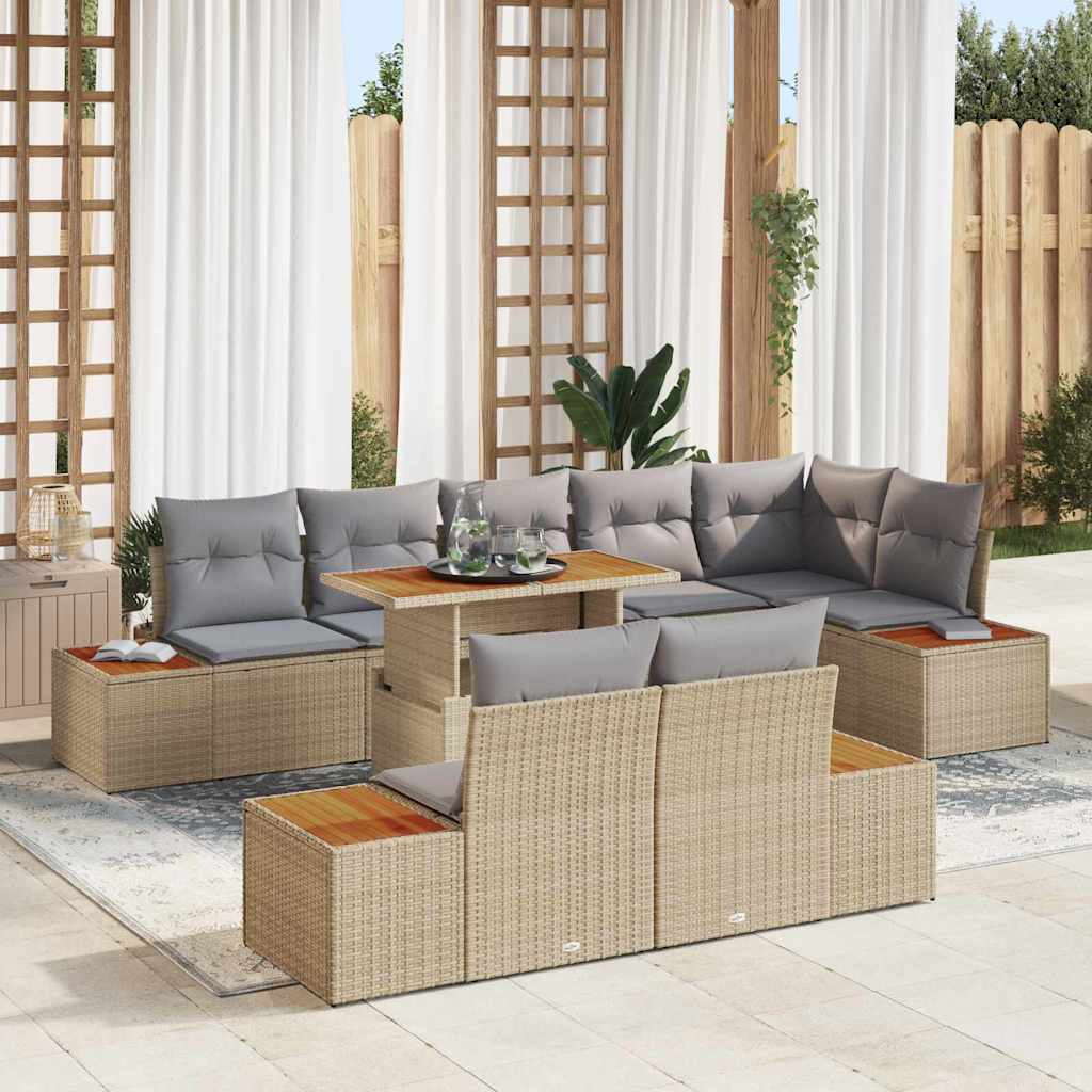 Set Divano da Giardino 9 pz Beige e grigio