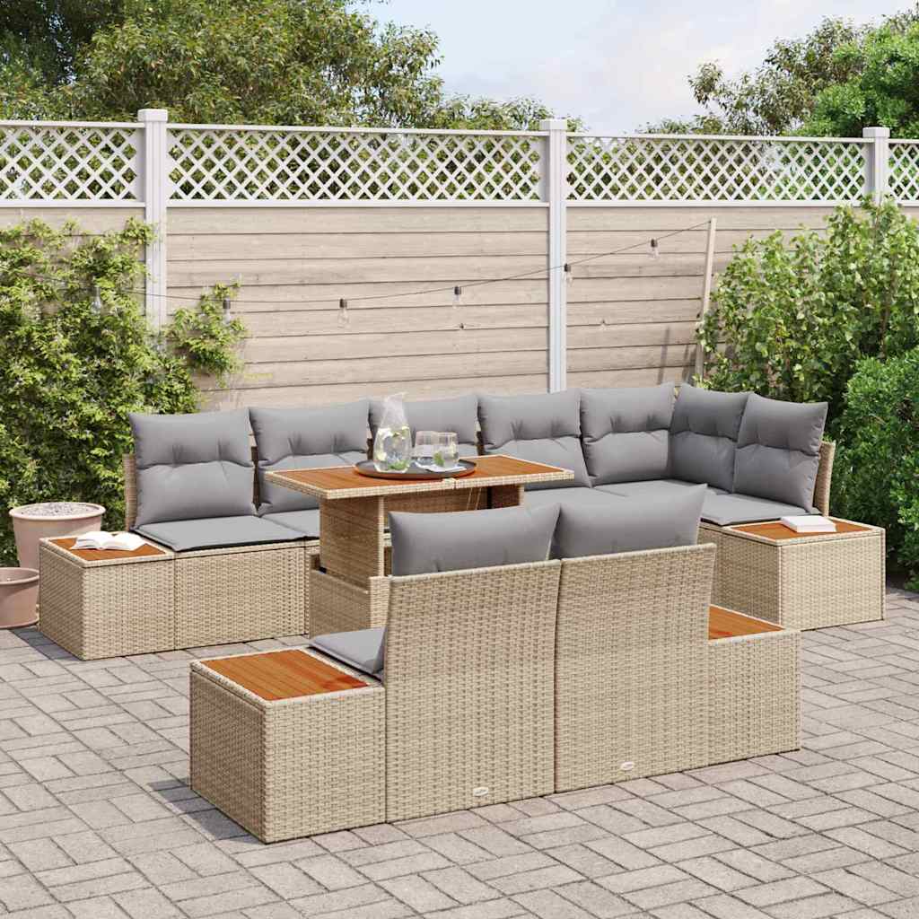 Set Divano da Giardino 9 pz Beige e grigio