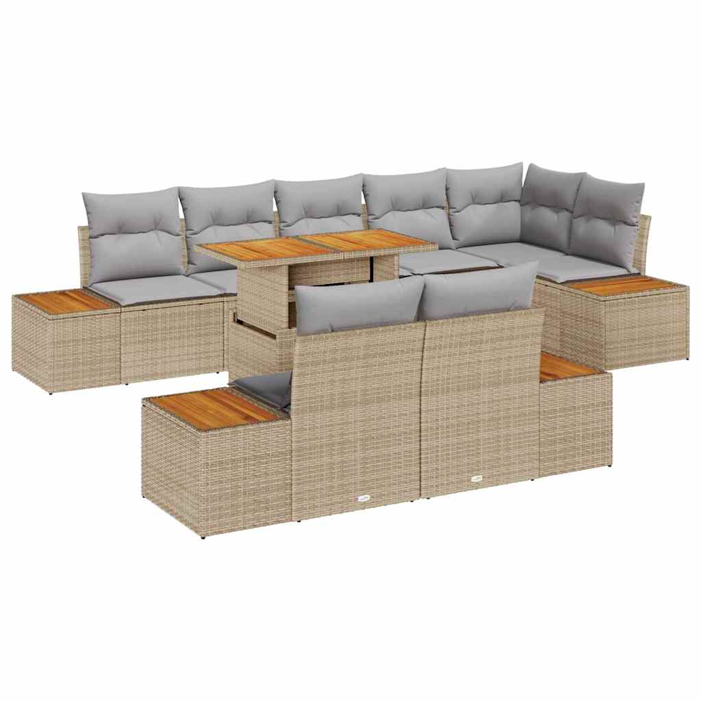 Set Divano da Giardino 9 pz Beige e grigio