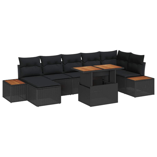 Set da Pranzo per Giardino con cuscino 8 pcs Nero e Marrone