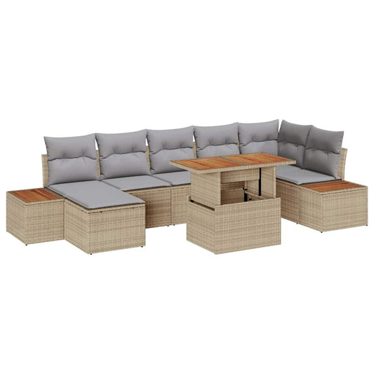 Set da Pranzo per Giardino con cuscino 8 pcs Beige e grigio