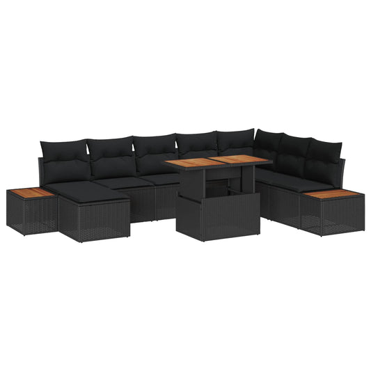 Set da Pranzo per Giardino con cuscino 9 pcs Nero e Marrone