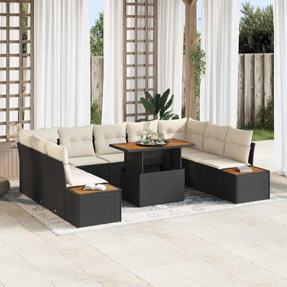 Set Divano da Giardino 10 pz Nero e Beige