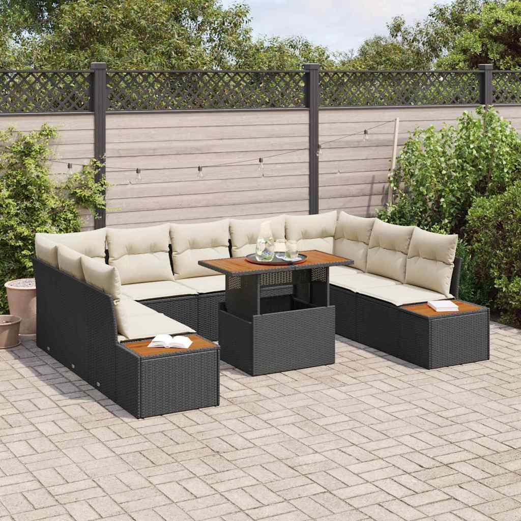 Set Divano da Giardino 10 pz Nero e Beige