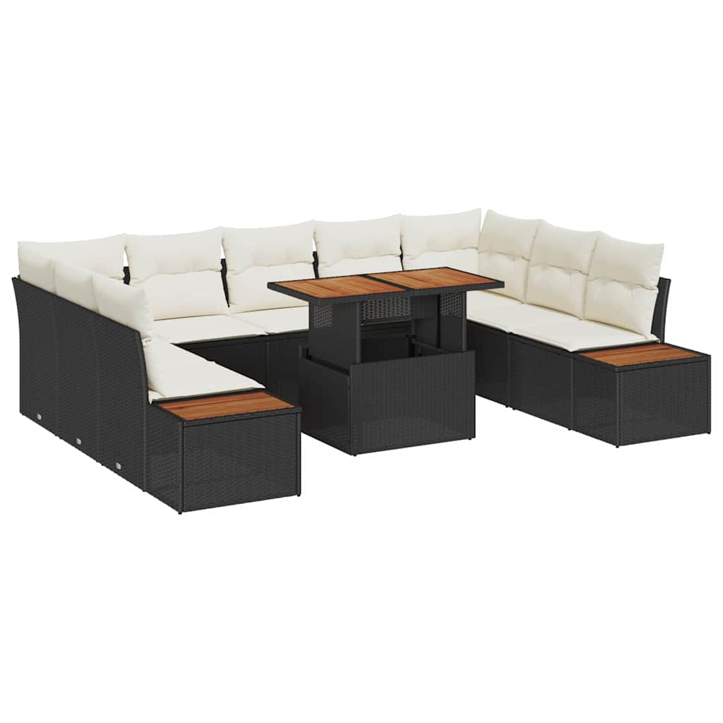 Set Divano da Giardino 10 pz Nero e Beige