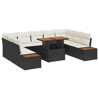 Set Divano da Giardino 10 pz Nero e Beige