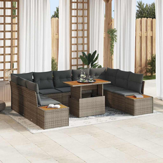 Set da Pranzo per Giardino con cuscino 10 pcs Grigio e Marrone