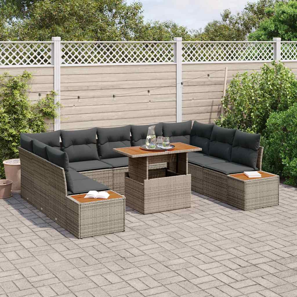 Set Divano da Giardino 10 pz Grigio e Marrone