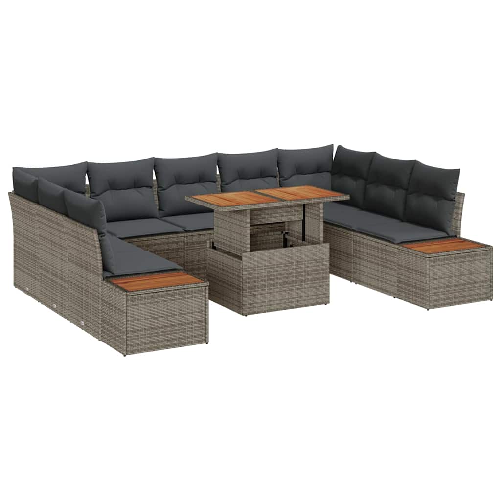 Set Divano da Giardino 10 pz Grigio e Marrone