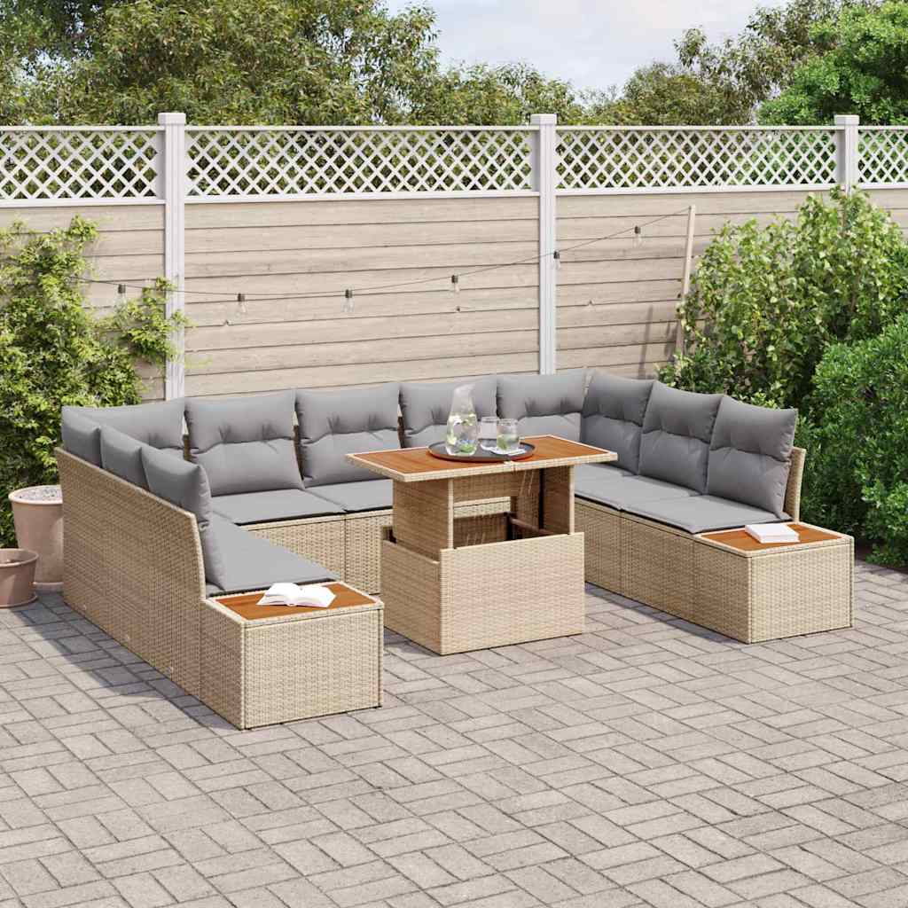 Set Divano da Giardino 10 pz Beige e grigio