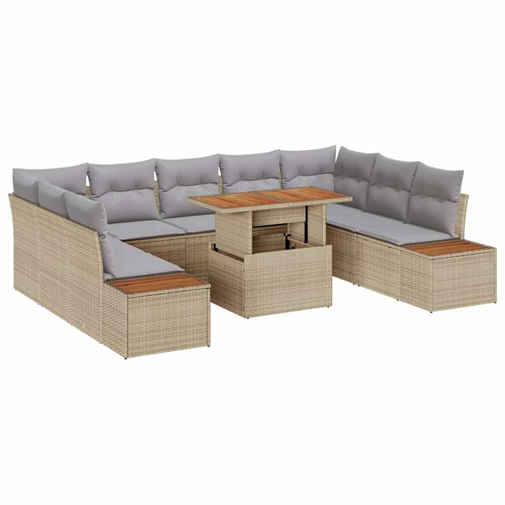 Set Divano da Giardino 10 pz Beige e grigio