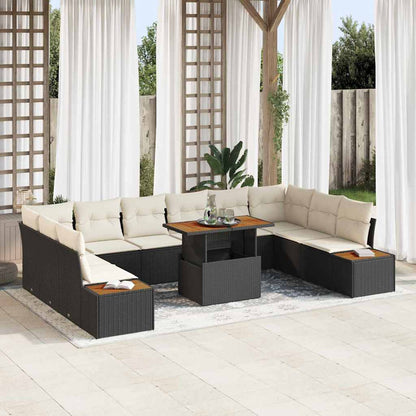 Set Divano da Giardino 11 pz Nero e Beige