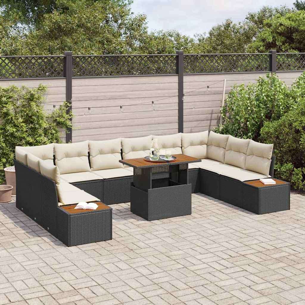 Set Divano da Giardino 11 pz Nero e Beige